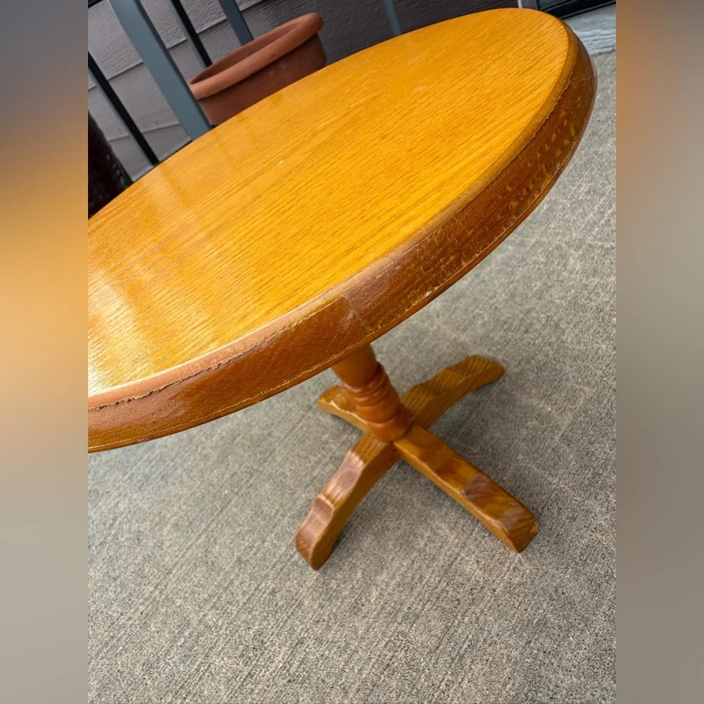 Mid-Century Modern Wooden Pedestal Round Doll Table for 18” Doll